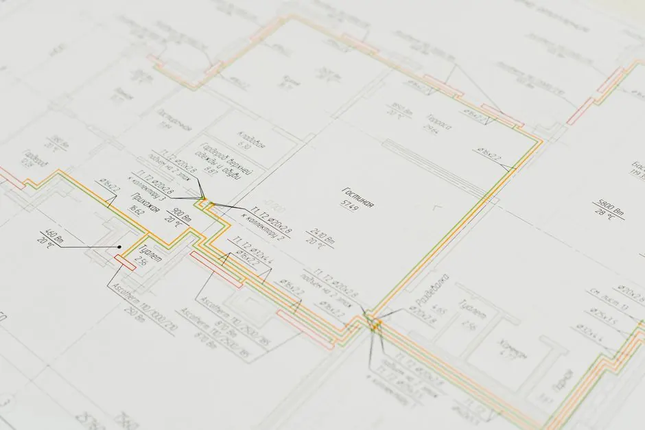 Detailed pipe layout drawing of a building